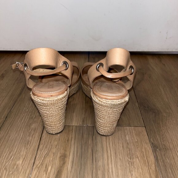 Schutz Tan Leather Espadrille Wedge Sandals With Ankle Strap size 9 Womens - Picture 6 of 9